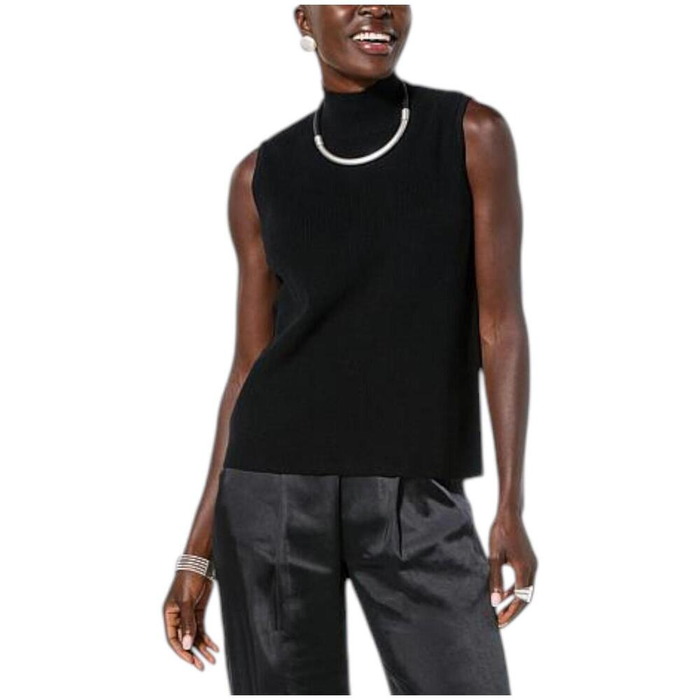 WynneLayers Women's Ribbed Mock-Neck Sweater Tank Black - Regular